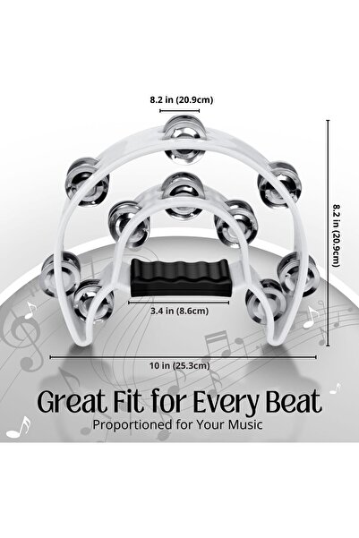 MegArya Flexzion Half Moon Musical Tambourine (2 Pack, White) Double Row Metal Jingles