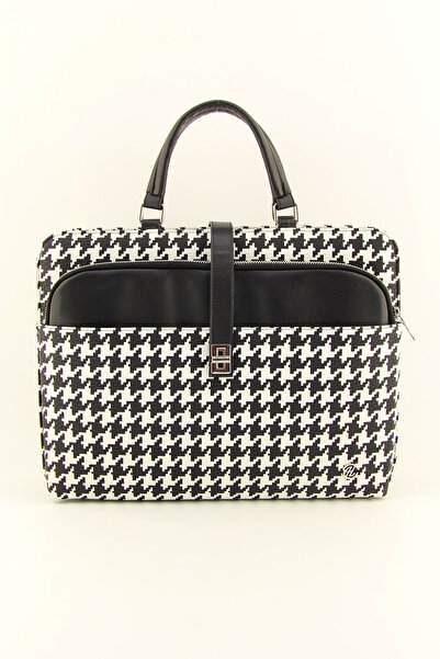 QUB CLUB Women's Black and White Houndstooth Briefcase Laptop 15 & 15.6 Inch Bag