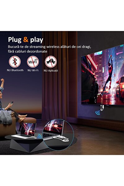 ENZIRO Kit extensie HDMI wireless, Full HD 1080P, Wireless 30 m, Plug and Play, cu 3 Adaptoare, Alb