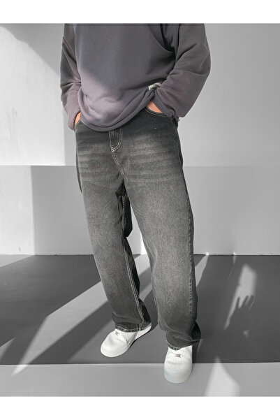 NO1 KONSEPT Anthracite Washed Baggy Jeans with Stitching Detail