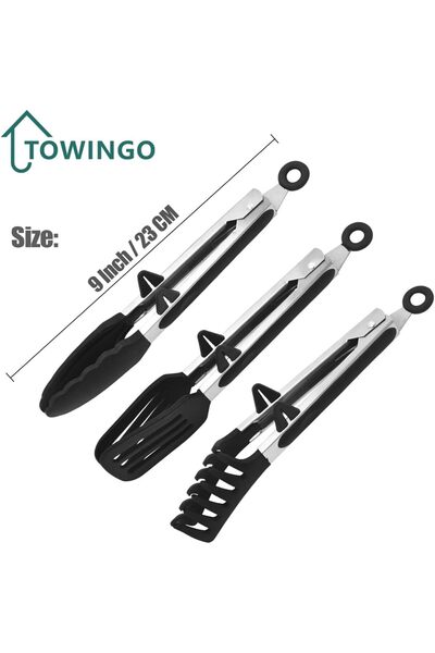 fulina 3Pcs Non-Stick Kitchen Tongs,with Silicone Tip and Stainless Steel Handle,for Grill,Salad,BBQ,Frying