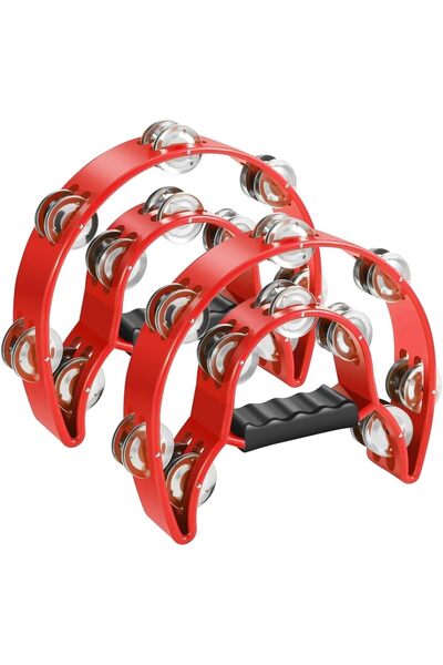 MegArya Flexzion Half Moon Musical Tambourine (2 Pack, Red) Double Row Metal Jingles