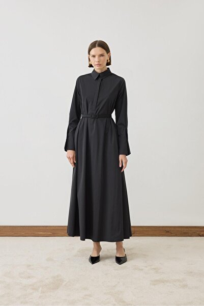 TERZİ DÜKKANI SALVE BOL KESİM GÖMLEK ELBİSE SİYAH