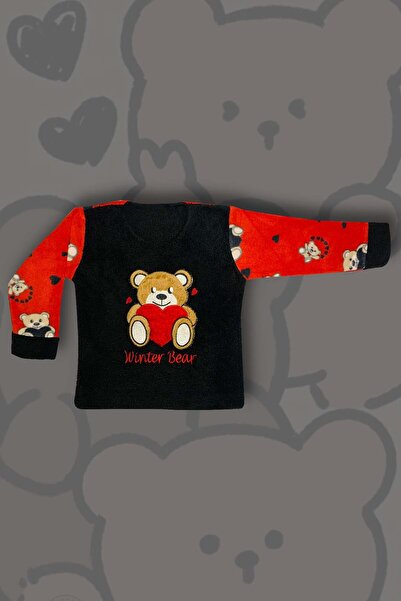 GRI MOR TEKSTIL Girl's Teddy Bear Patterned Eye Patch Plush Fleece Pajama Set
