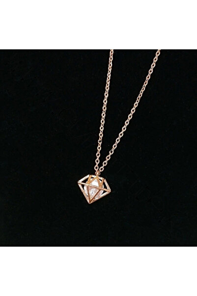 KESNUP Κολιέ με διαμάντια για την κοπέλα από ανοξείδωτο ατσάλι ροζ χρυσό