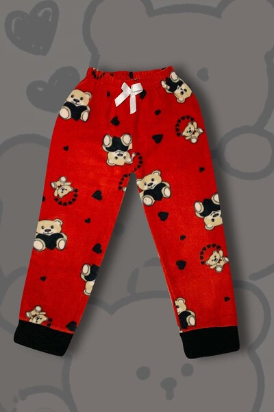 GRI MOR TEKSTIL Kız Çocuk Ayıcık Desenli Göz Bantlı Peluş Polar Pijama Takımı