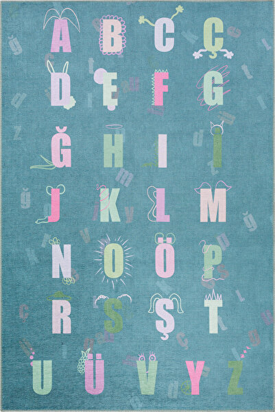 ARTLOOP Minor Dokuma Taban Dekoratif Alfabeli Yeşil Çocuk Odası Halısı AL 414