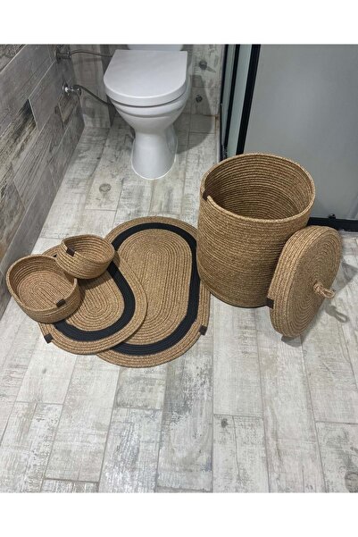 ERSU AHAT HOME DESİGN Set de baie din paie de iută din 5 piese, coș de rufe, ...