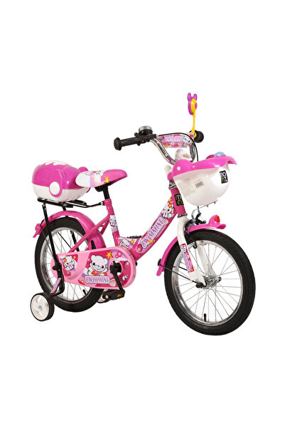 Moni Bicicleta pentru copii Swimming Pink 16 inch, cu roti ajutatoare, varsta 4-6 ani, frana de mana