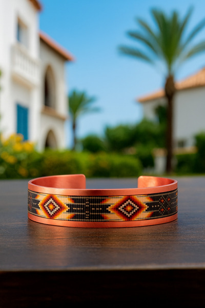 OSMANLI GÜMÜŞ Women's Copper Bracelet Ring Set - Lulu Model Special Edition Metal Box and Quartz Stone