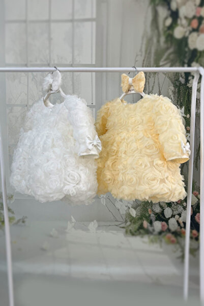 Bertuğ Bebek Rose Long Sleeve Balloon Skirt Girl's Collar White Evening Dress Mevlüt Dress