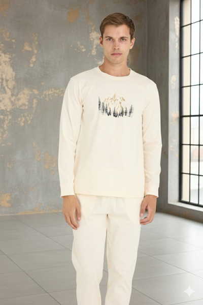 KLY Men's O-Neck Ribbed Pajama Set Comfortable Sleepwear
