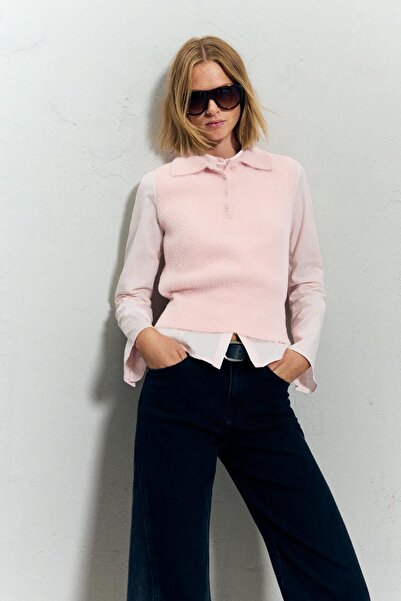 Bershka Suni kürk efektli polo yaka yelek