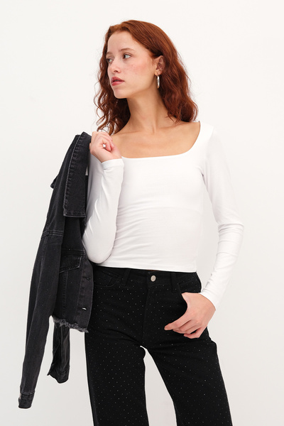 Addax Square Neck Basic Blouse B1847