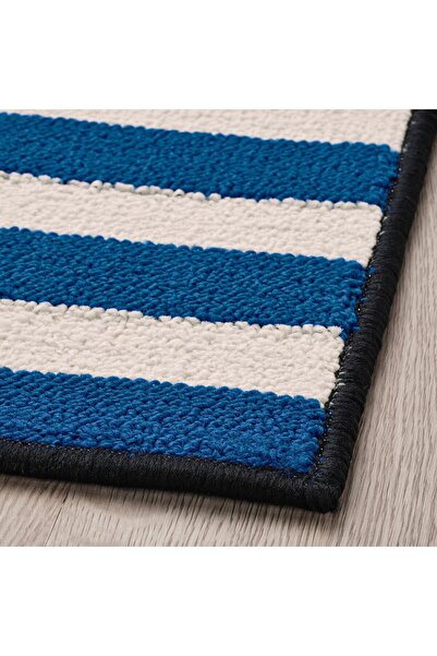 IKEA VÄNDPLATS Rug, low pile, blue black/stripe, 60 x 90 cm