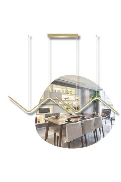 Other Modern Gold Zigzag Ceiling Pendant Light with Integrated LED, Island Light
