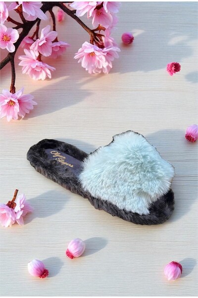 ALTUNTAŞ Indoor Plush Furry Open Front Eva Sole Gift Slippers S Green