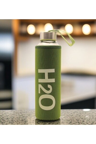 HEDİYEBİZİZ Glass Water Bottle with Green Fabric Cover