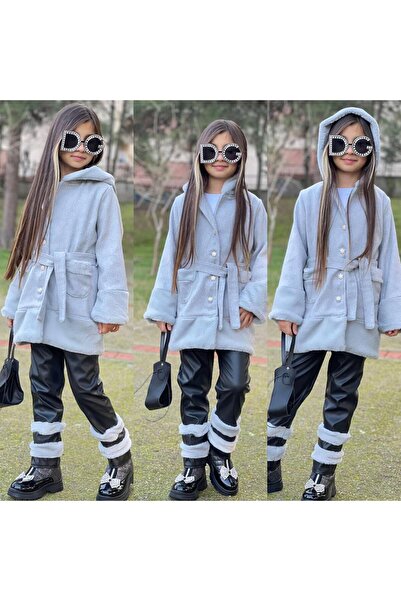 zavera for kids Set dublu pentru fete - Palton cu detalii din pluș - Pantalon...