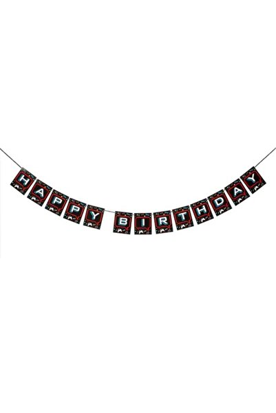 SHOPIENS Banner de petrecere pentru perete Micul Gamer Shopiens® cu model game negru si literele Happy Birth