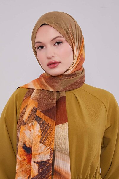 Levidor Χακί φλοράλ ριγέ βαμβακερό σάλι