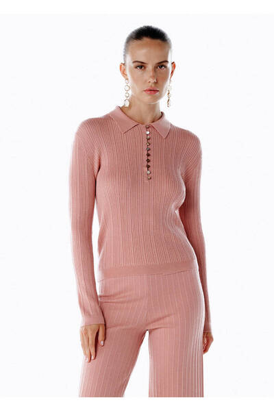 Knitss Polo Yaka Extrafıne Merino Yün Karışımlı Triko Pembe