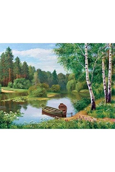 Dialands Mozaik Green Trees Lake and Boat 50X35Cm Dialands Diamond Mosaic Painting