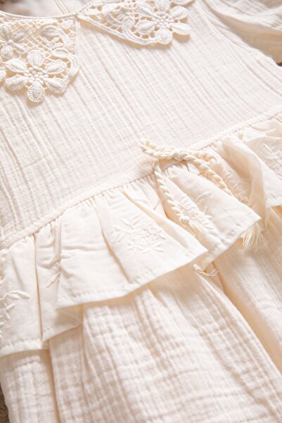 Cansın Mini Cream Lace Collar Baby Girl Short Sleeve Dress 22666