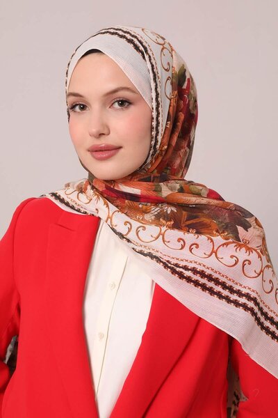 Levidor Βαμβακερό σάλι με μοτίβο κρεμ φύλλου