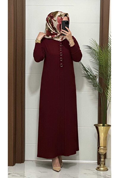 modasura 1660 K 80 bordo fitilli atlas kumaş halka detay buyuk beden elbise y...