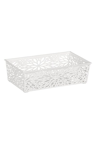 SHOPIENS Coș de depozitare alb cu model floral, 20,2x11,5x6,2 cm / 1,1L