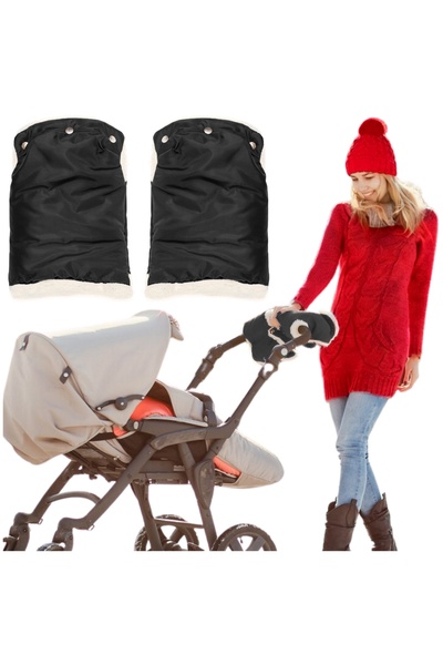 Other Black leather gloves with cuffs for stroller and sled, insulated for winter.