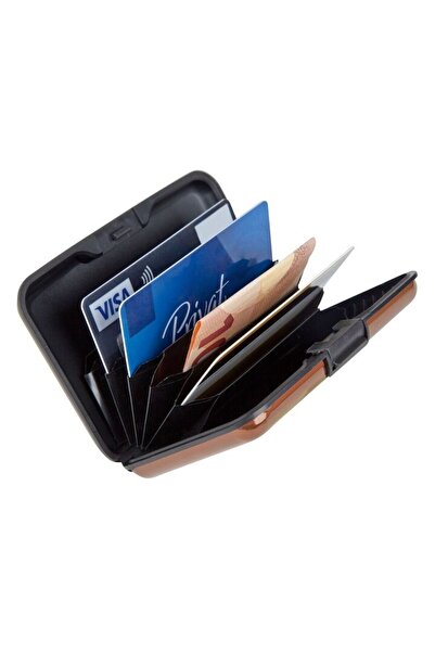SHOPIENS Port Card cu 6 Compartimente pentru Carduri Bancare, Bancnote si Legitimatii, Inchidere cu Buton, Pl