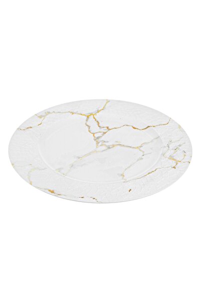 SHOPIENS Round plastic plate Shopiens®, white with marble pattern, 33 cm