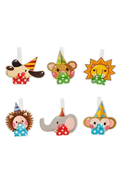 SHOPIENS Σετ 6 σπιράλ φυσητήρες με χρωματιστά ζωάκια Shopiens® για παιδικό πάρτι