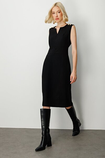 Ekol Ornamental Button Detailed Sleeveless Dress