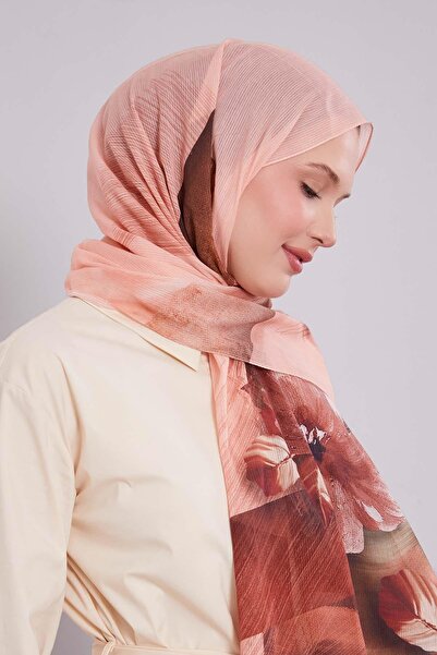 Levidor Βαμβακερό σάλι με ρίγες με λουλούδια σολομού