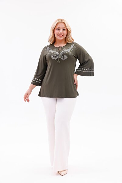 Siyezen Plus Size Shawl Pattern Spanish Sleeve Blouse