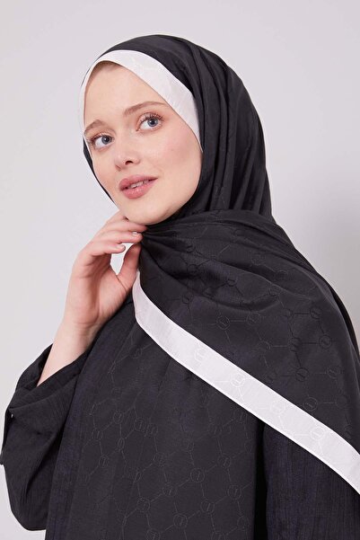 Levidor Black - Ecru Stripe Edged Monogram Shawl