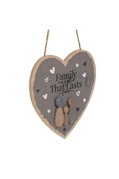 SHOPIENS Inima Decorativa Suspendabila Lemn Familie Inimi Family is a Gift 18x1.3x33cm