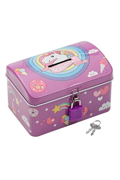 SHOPIENS Metal Piggy Bank for Kids with Lock, Unicorn Design - 12.5 x 8.5 x 7 cm