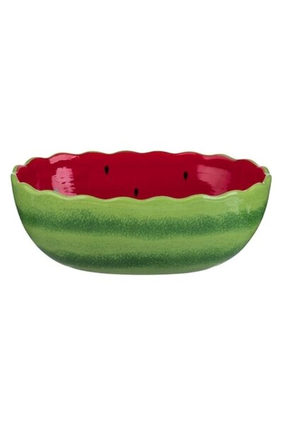 SHOPIENS Fructiera Ceramica Mare 3L Model Pepene Rosu Verde Vas Oval pentru Fructe