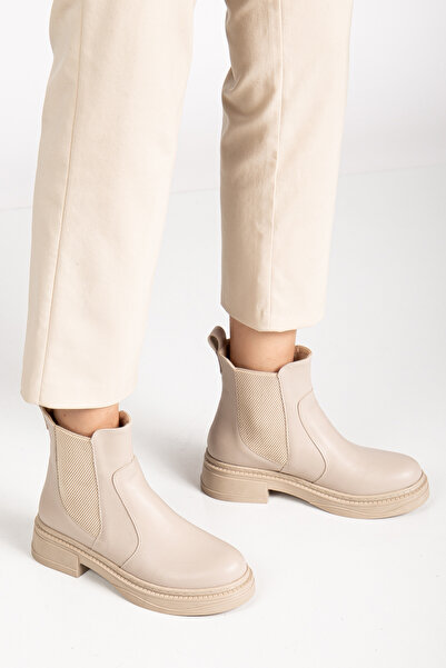RİSSOLİ Γυναικείες μπότες casual με ελαστικό πλάι σε μπεζ χρώμα