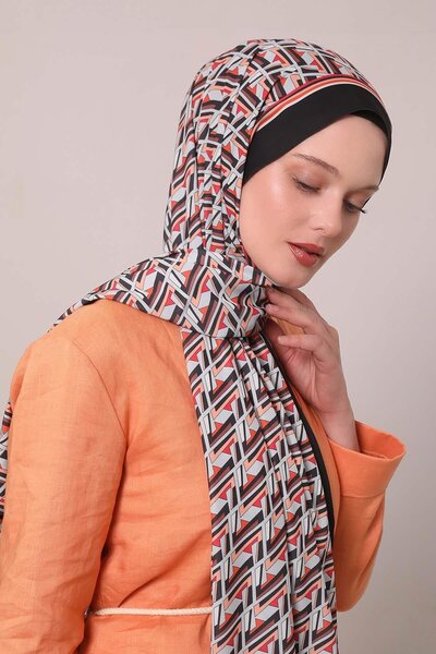 Levidor Black-Orange Zigzag Pattern Club Shawl