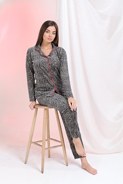 Elit Μικροσκοπικό σετ χειμερινής γυναικείας πιτζάμας με βελούδινο κουμπιά μπροστά, σετ προίκας, δώρο