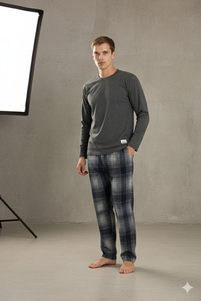 KLY Men's O-Collar Pajama Set Stylish Design Comfortable Sleep 100% Cotton