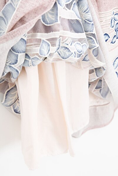 Cansın Mini Pink Floral Pattern Straw Belted Short Sleeve Girls Dress 22676