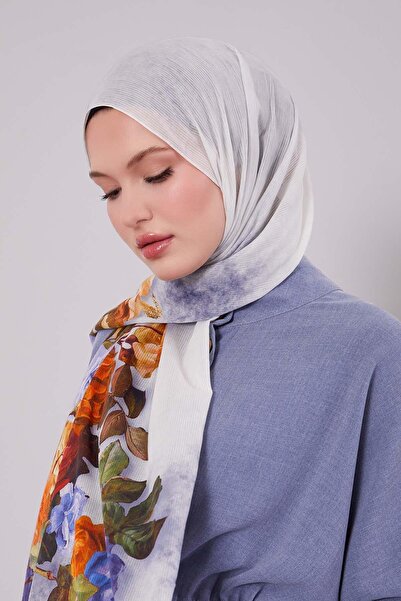Levidor Blue Flower Branch Pattern Cotton Shawl
