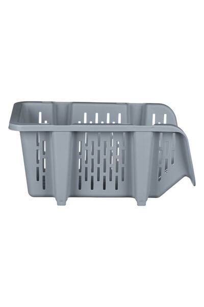 SHOPIENS Perforated gray plastic basket Shopiens®, stackable with open front for organizing room or refriger