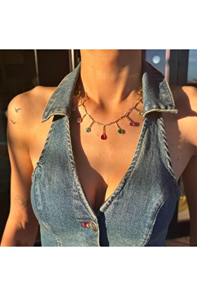 neslyaccessories VIP Seri 14K Gold Renkli Taşlı Kolye